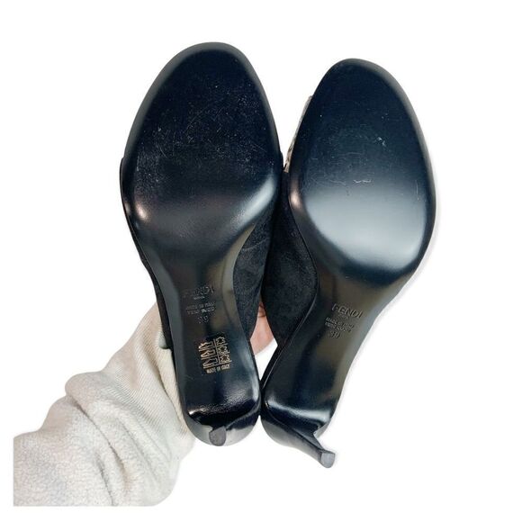 NIB FENDI Black Suede & Snake Skin Slip On Heeled Mules Size EU 39 - Picture 6 of 11